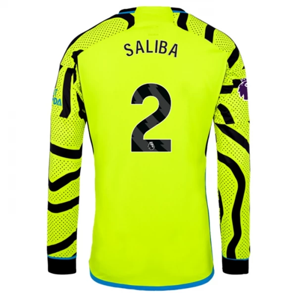 Camiseta Fútbol Arsenal FC 2023-24 Saliba #2 Segunda Equipación Hombre Manga Larga