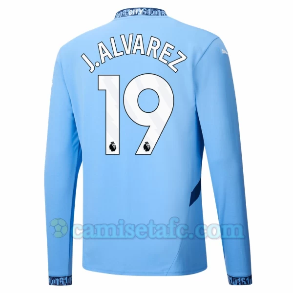 Camiseta Fútbol Manchester City J. Alvarez #19 2024-25 Primera Equipación Hombre Manga Larga