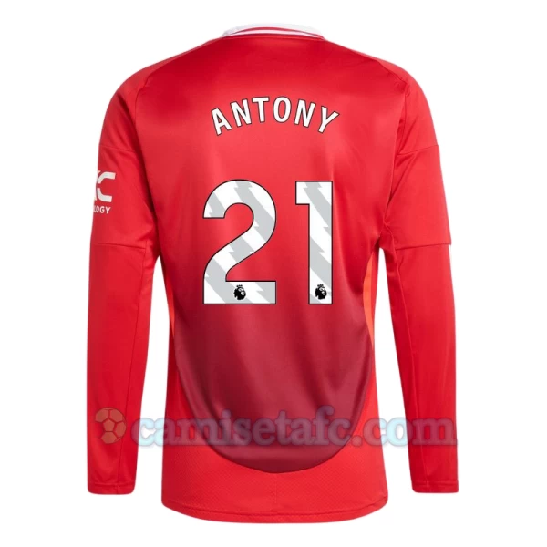 Camiseta Fútbol Manchester United Antony #21 2024-25 Primera Equipación Hombre Manga Larga