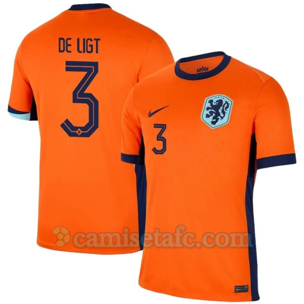 Camiseta Fútbol Países Bajos De Ligt #3 Eurocopa 2024 Primera Hombre Equipación