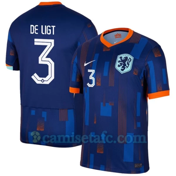 Camiseta Fútbol Países Bajos De Ligt #3 Eurocopa 2024 Segunda Hombre Equipación