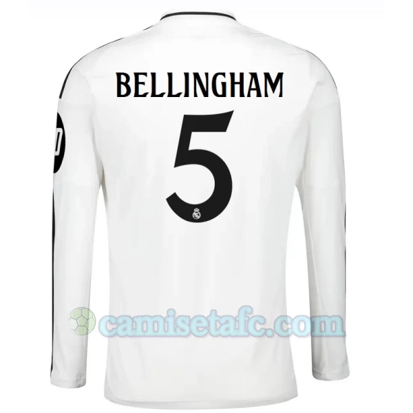 Camiseta Fútbol Real Madrid Jude Bellingham #5 2024-25 HP Primera Equipación Hombre Manga Larga