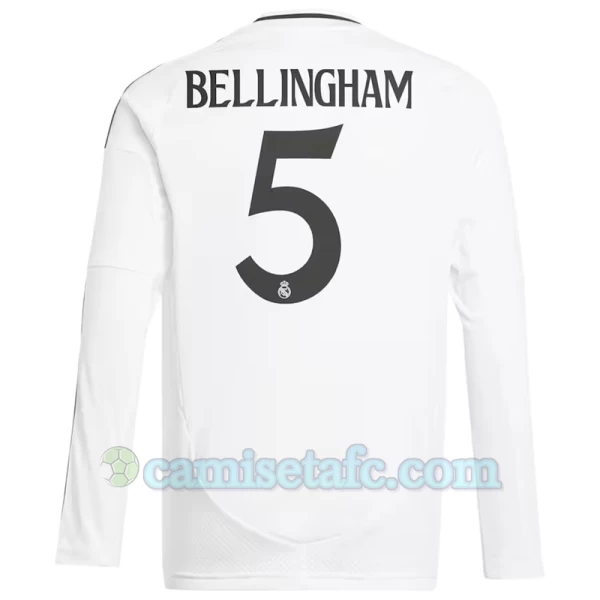 Camiseta Fútbol Real Madrid Jude Bellingham #5 2024-25 Primera Equipación Hombre Manga Larga