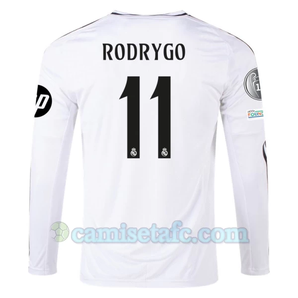 Camiseta Fútbol Real Madrid Rodrygo #11 2024-25 HP Primera Equipación Hombre Manga Larga