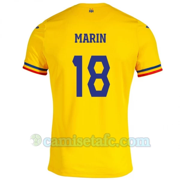 Camiseta Fútbol Rumania Marin #18 Eurocopa 2024 Primera Hombre Equipación