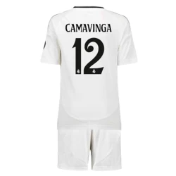 Niños Camiseta Fútbol Real Madrid Eduardo Camavinga #12 2024-25 1ª Equipación (+ Pantalones)