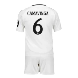 Niños Camiseta Fútbol Real Madrid Eduardo Camavinga #6 2024-25 HP 1ª Equipación (+ Pantalones)