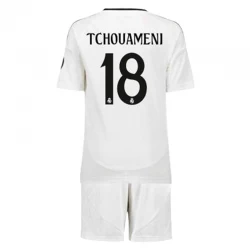 Niños Camiseta Fútbol Real Madrid Tchouameni #18 2024-25 1ª Equipación (+ Pantalones)